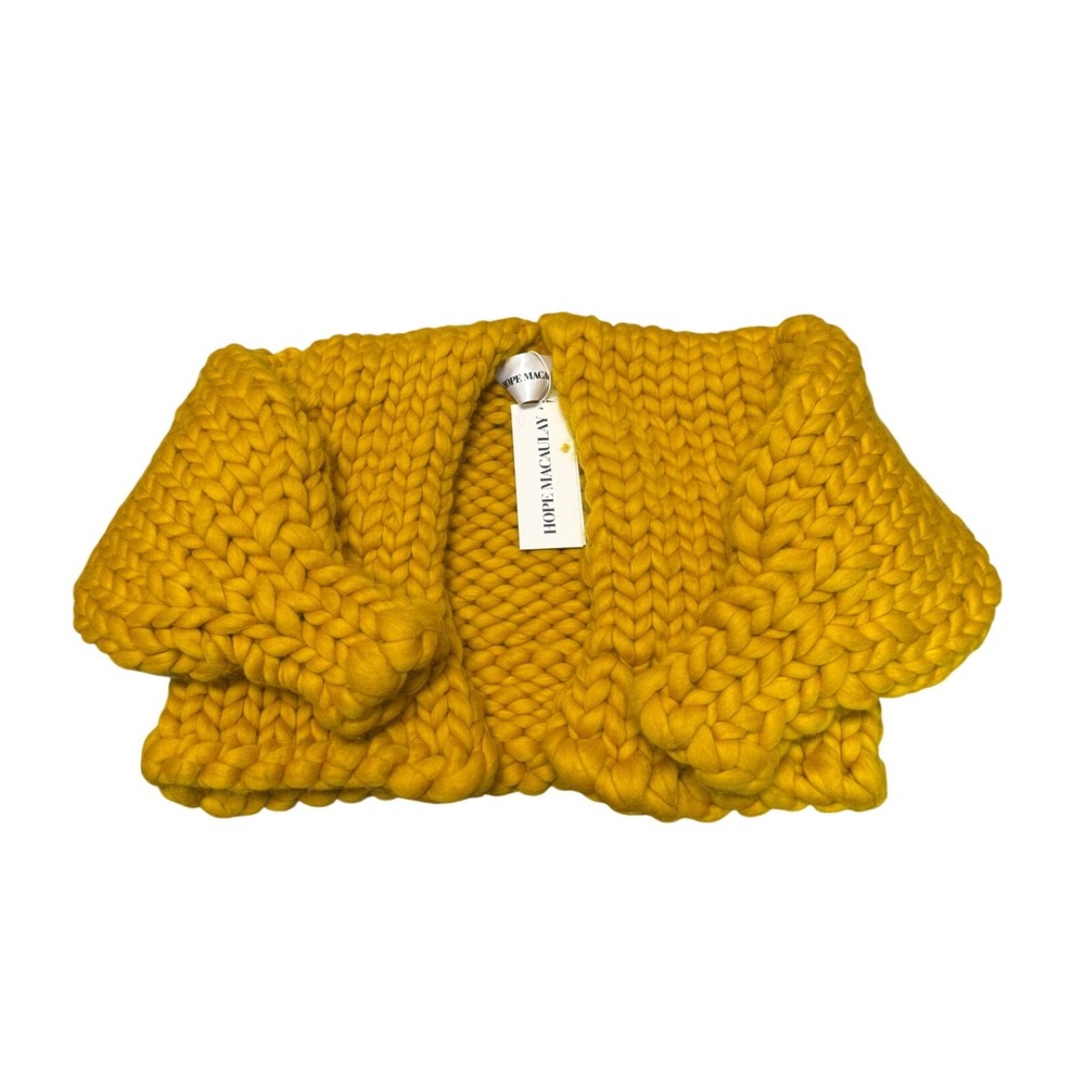NWT Hope Macaulay Handmade Chunky knit Merino Wool Cardigan Mustard Yellow S/M
